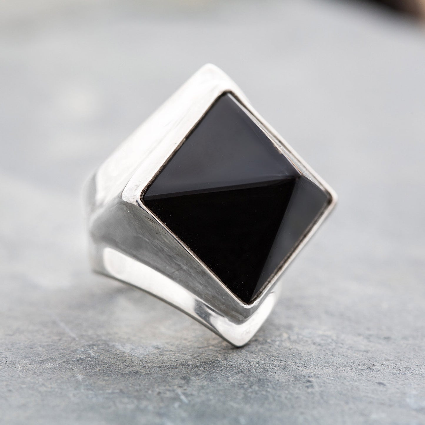 Black Onyx Pyramid Silver Ring