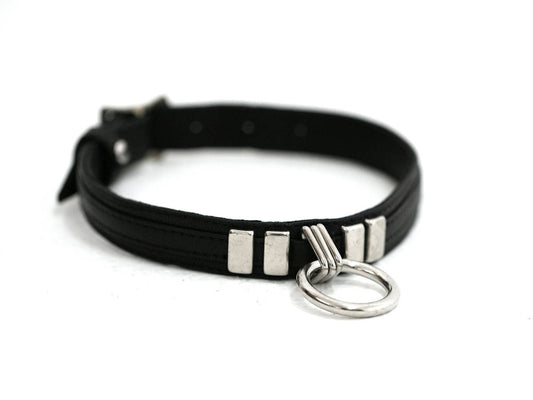 THIN LINE Metal O Rang Leather Choker Collar