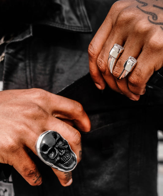 Carved Rock and Silver SKULL Ring : Your Choice of Stone