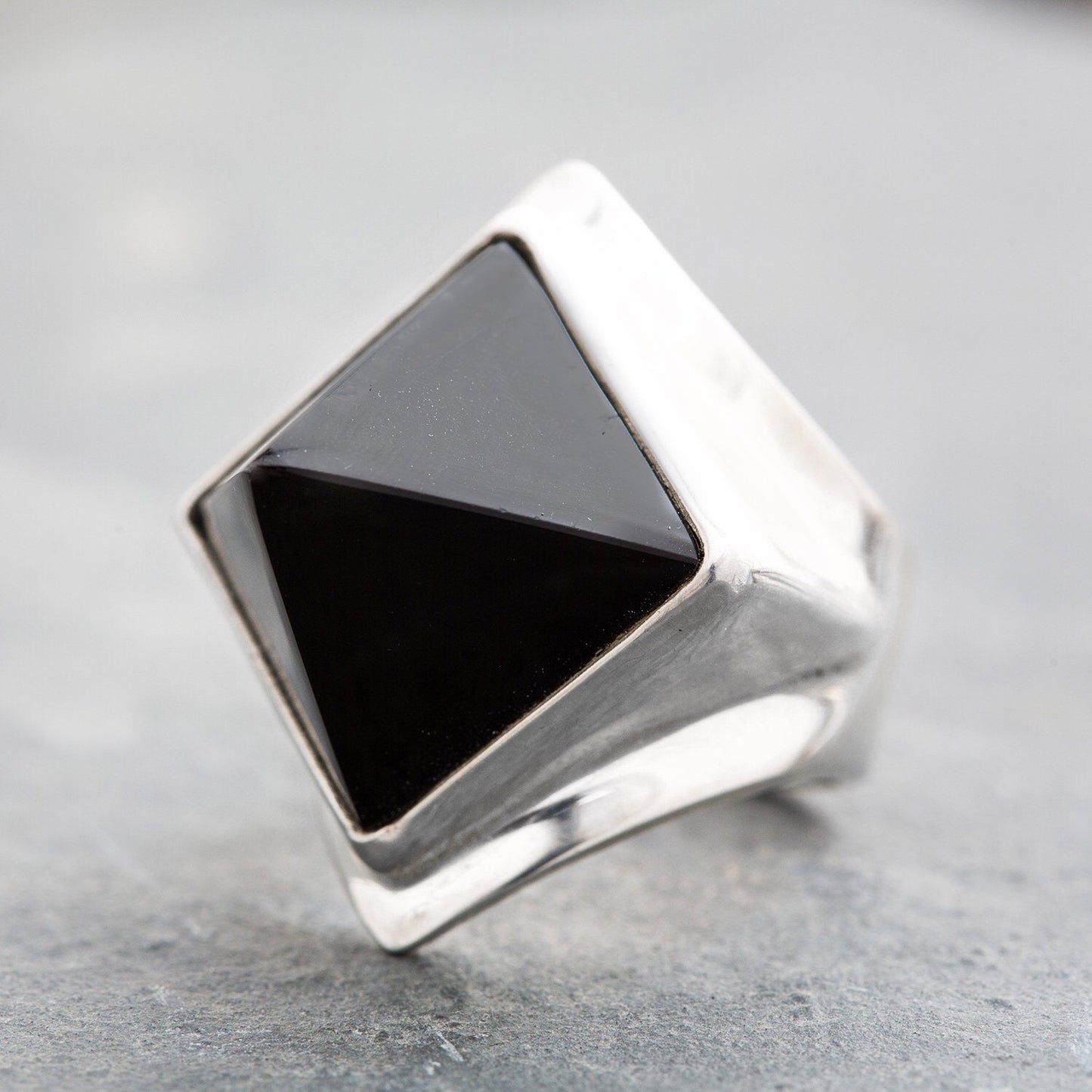 Black Onyx Pyramid Silver Ring
