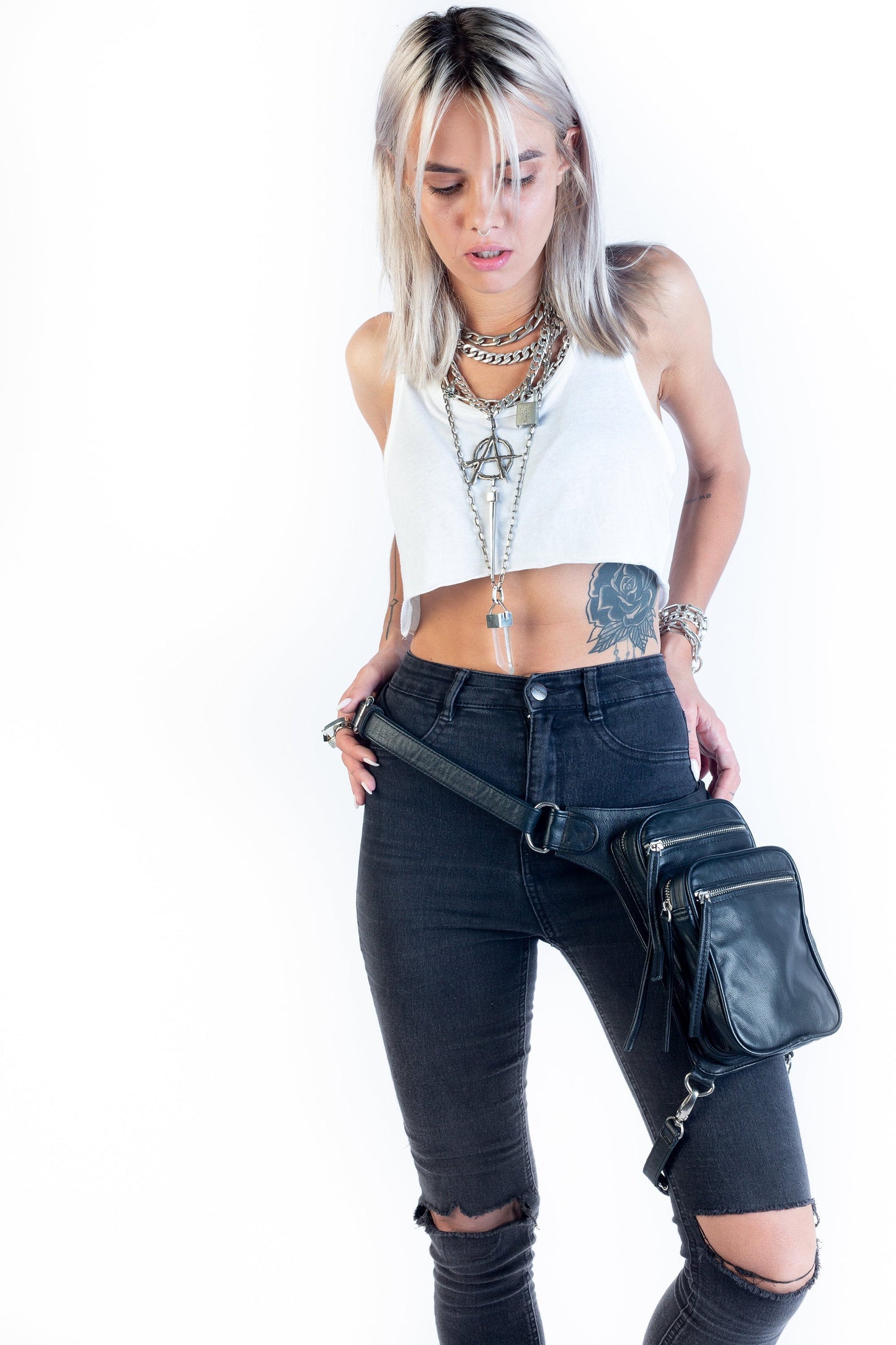 The Industry Moto Convertible Hip Holster Waist Bag Silver Hardware