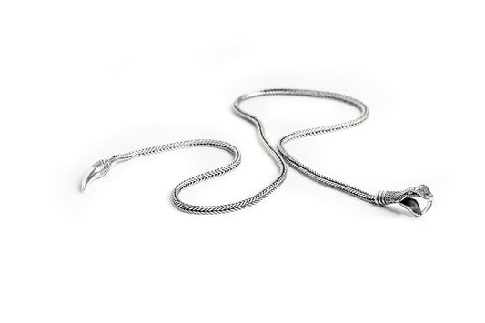 Solid Silver Slim Body OUROBOROS Snake Lariat Unisex Necklace