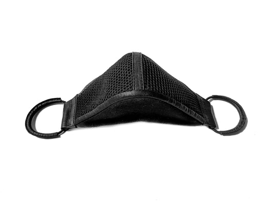 Black Leather and Fabric Adjustable Adult Protective Face Mask With Filter and Ear hook