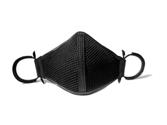 Black Leather and Fabric Adjustable Adult Protective Face Mask With Filter and Ear hook