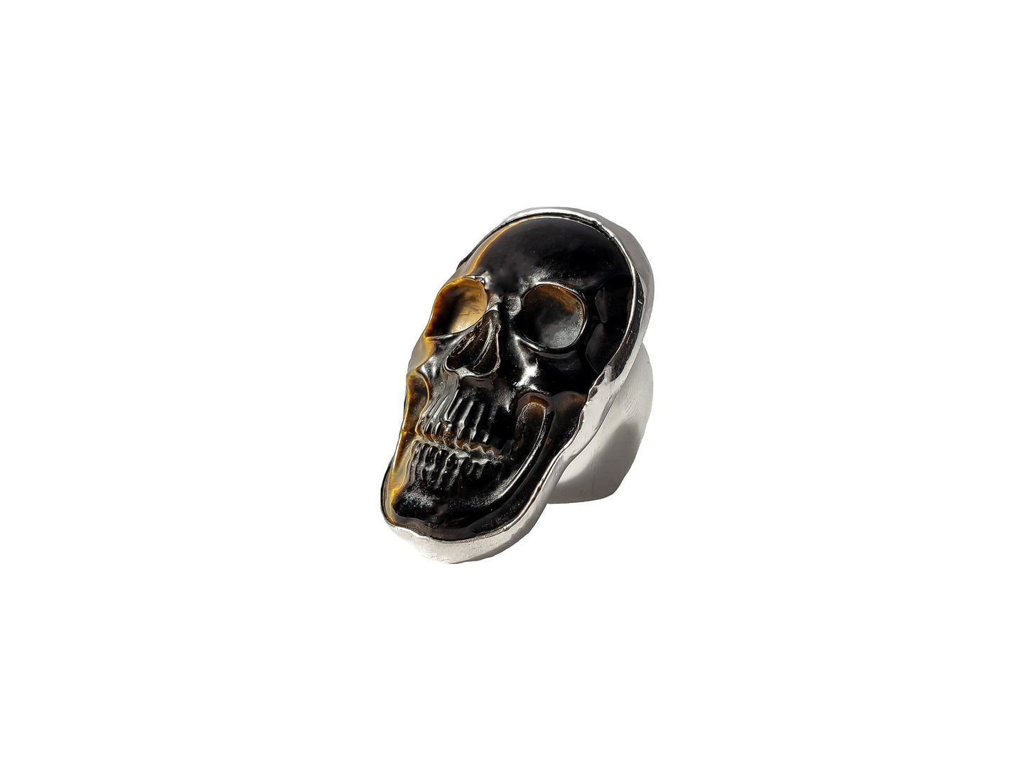 Carved Rock and Silver SKULL Ring : Your Choice of Stone