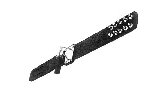 Black Leather Choker with Hanging Gun Black Titanium Dark Crystal and Silver