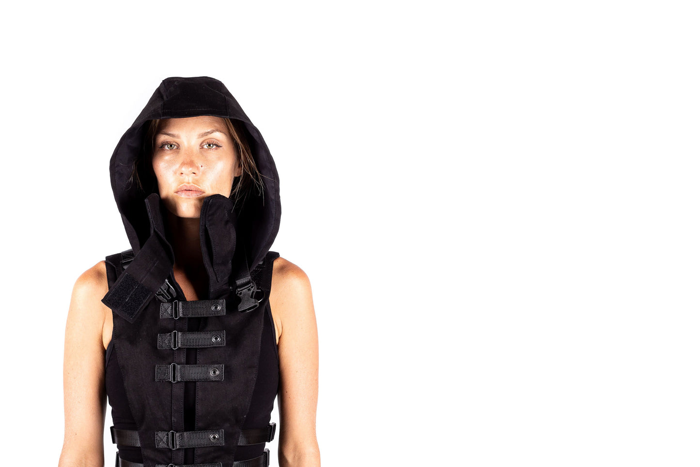 Black Shadow Tech Wear Hood Vest by Jungle Tribe