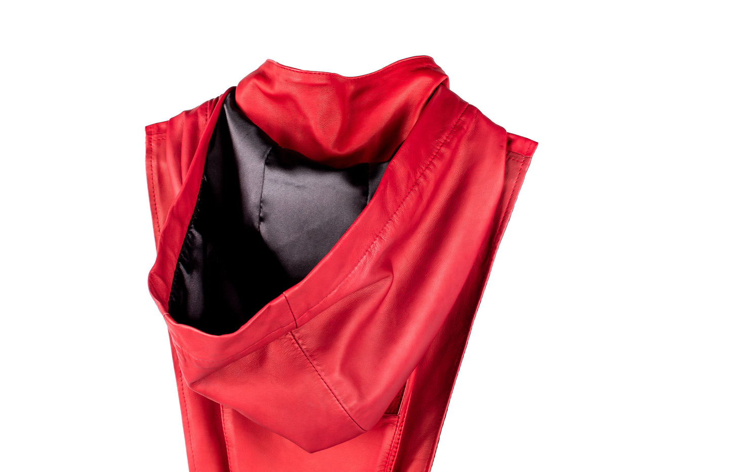 RED NINJA KOMBAT Tech Wear Hooded Crop Top Vest in soft Red Leather