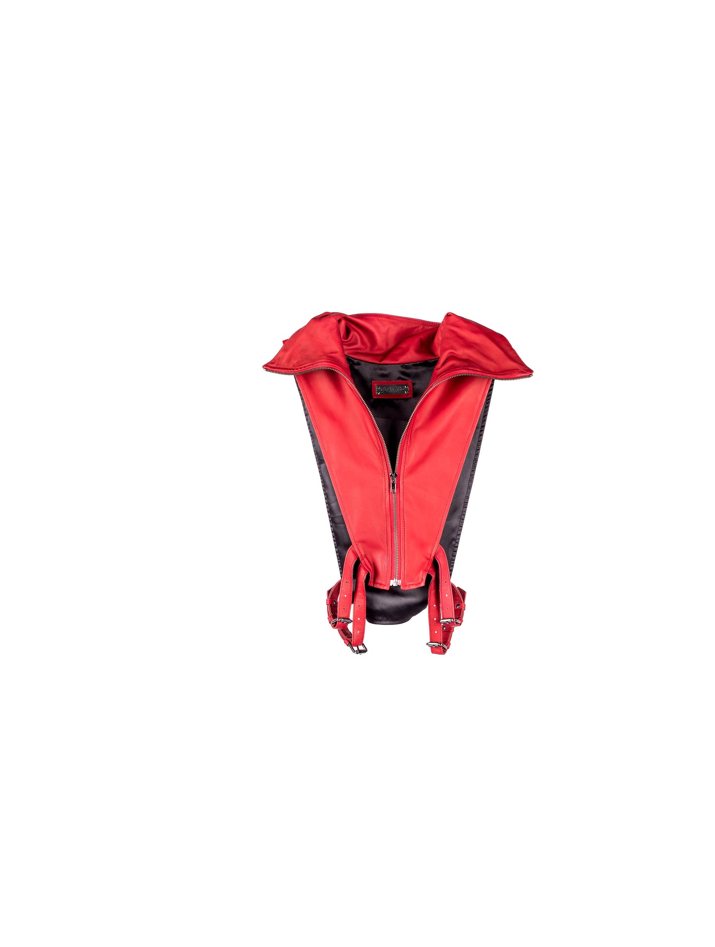 RED NINJA KOMBAT Tech Wear Hooded Crop Top Vest in soft Red Leather