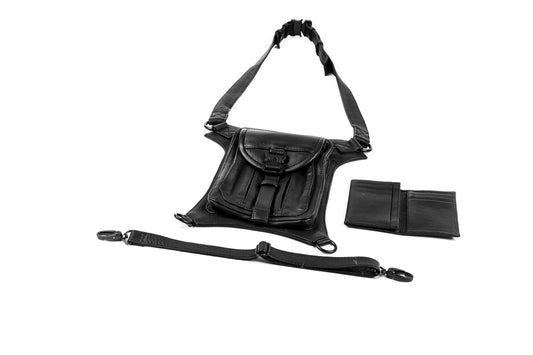 Tactical Edge Black Leather Holster and Hip Bag Utility Belt with Black Hardware