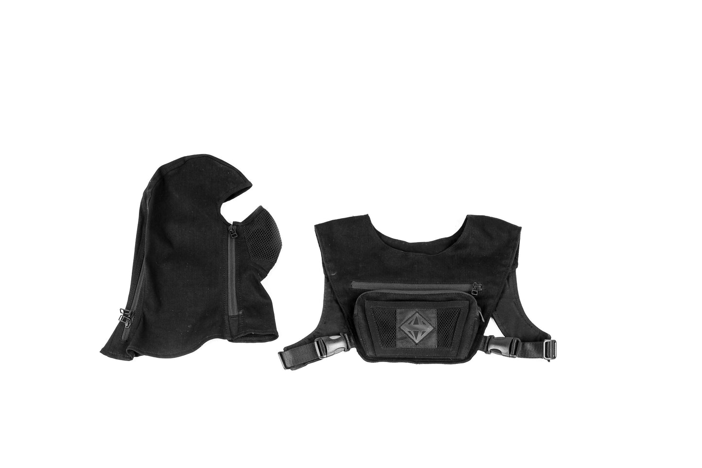 Ninja Sport Utility Chest Pack Vest With Phone Pocket and Facial Recognition Mask with Filter and Techwear Hood