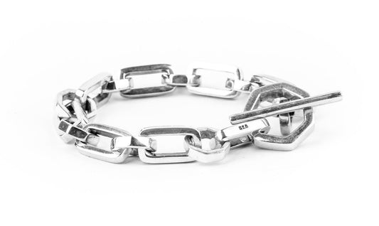 Silver Hexagon Rectangle Link Bracelet