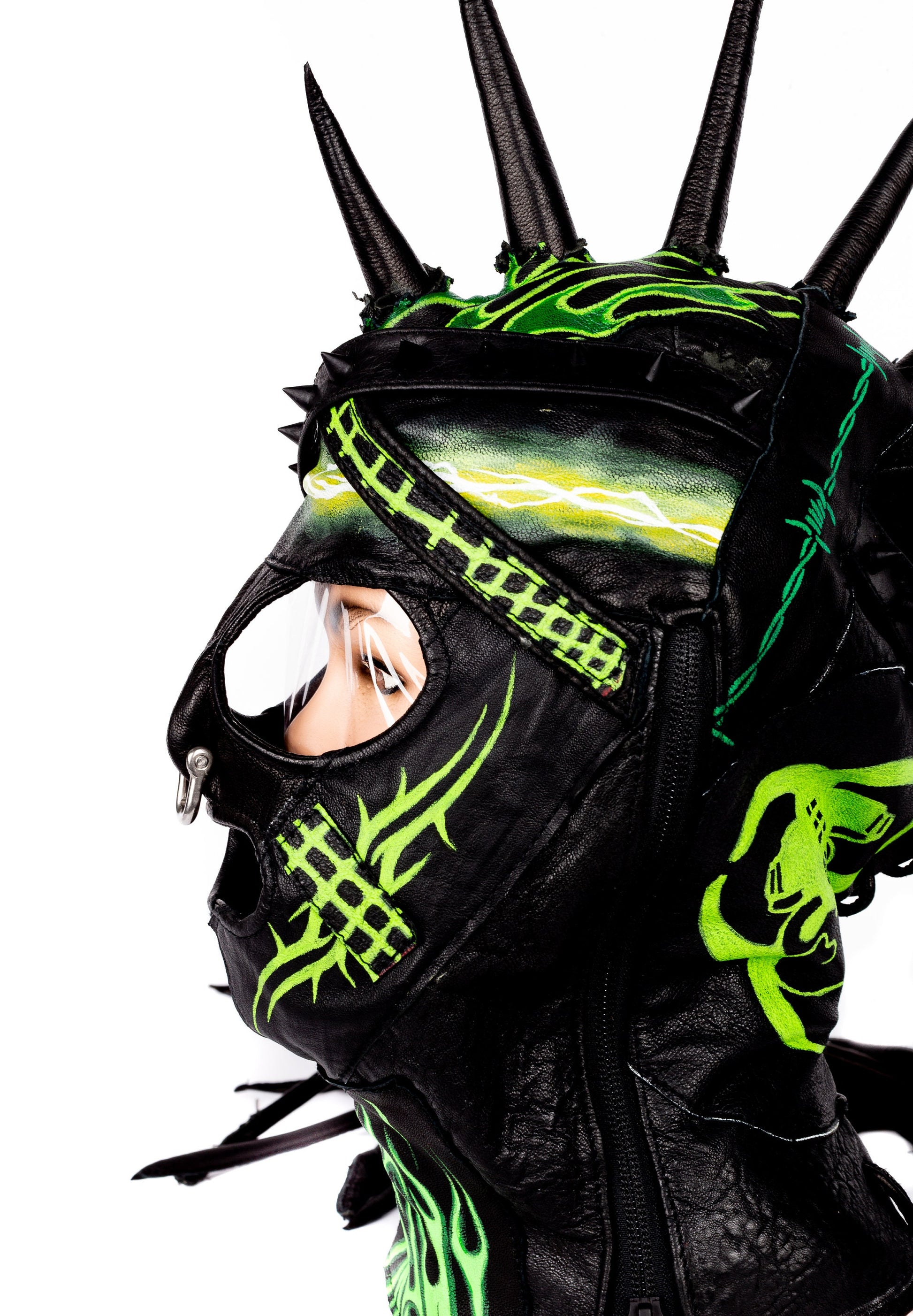 gimp gear Green Machine Leather Full Face Gimp Mask