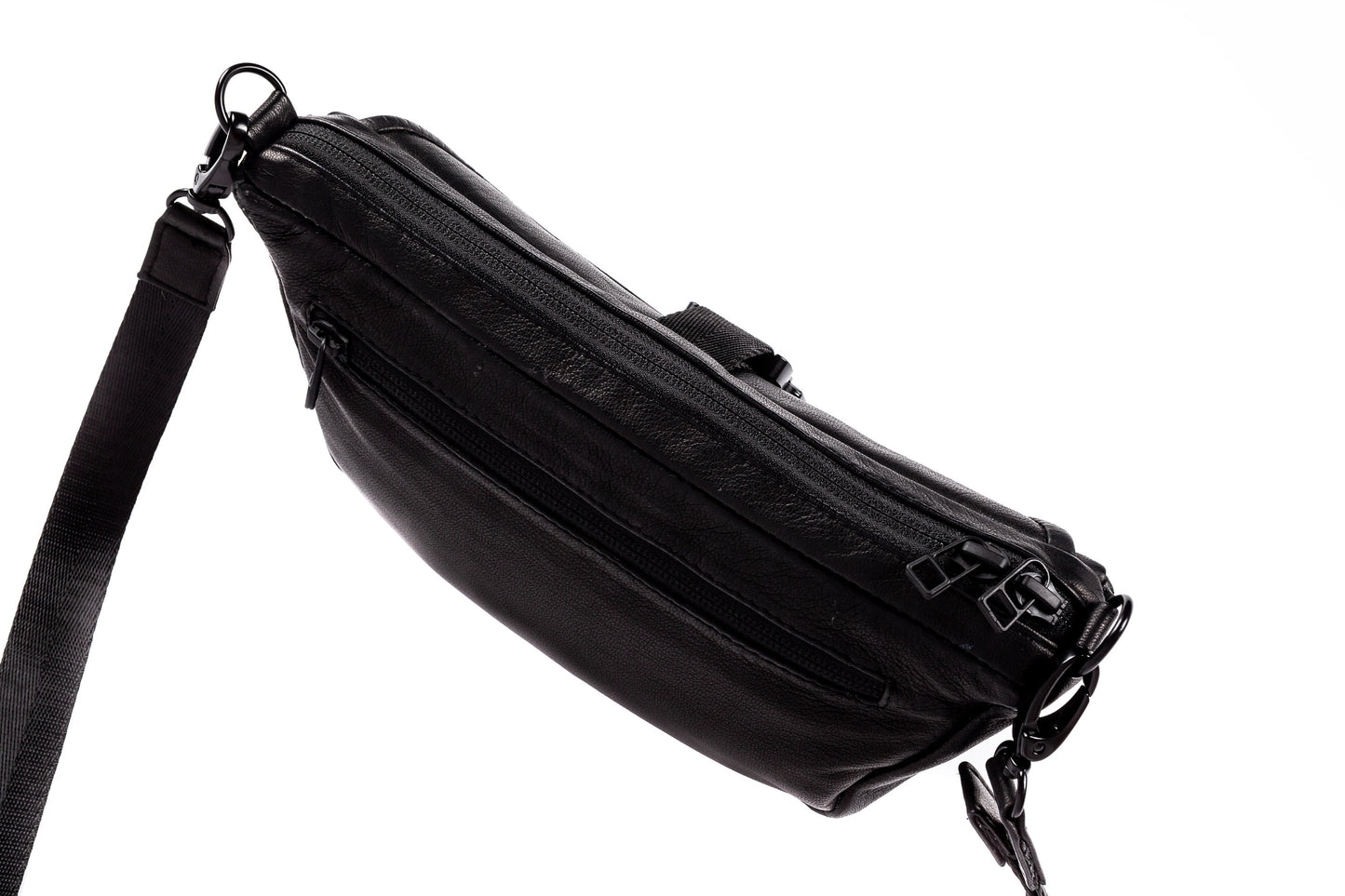 Static Edge Black Leather Tech Wear Shoulder Bag Purse and Waist Bag Fanny Pack Passport Holder