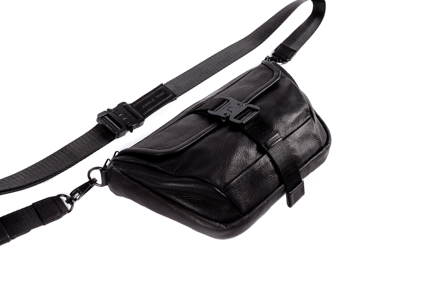 Static Edge Black Leather Tech Wear Shoulder Bag Purse and Waist Bag Fanny Pack Passport Holder