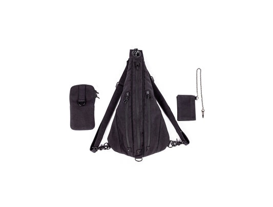Tri Zipper Mini Backpack Tear Drop Bag in Black Canvas w/ Black Hardware Fanny Pack