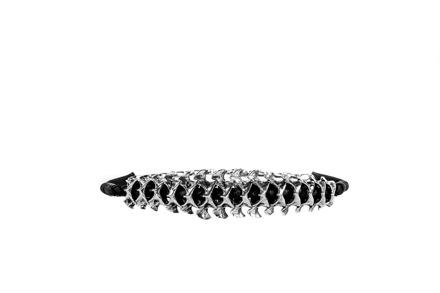 Spinal Core Silver and Black Leather Choker