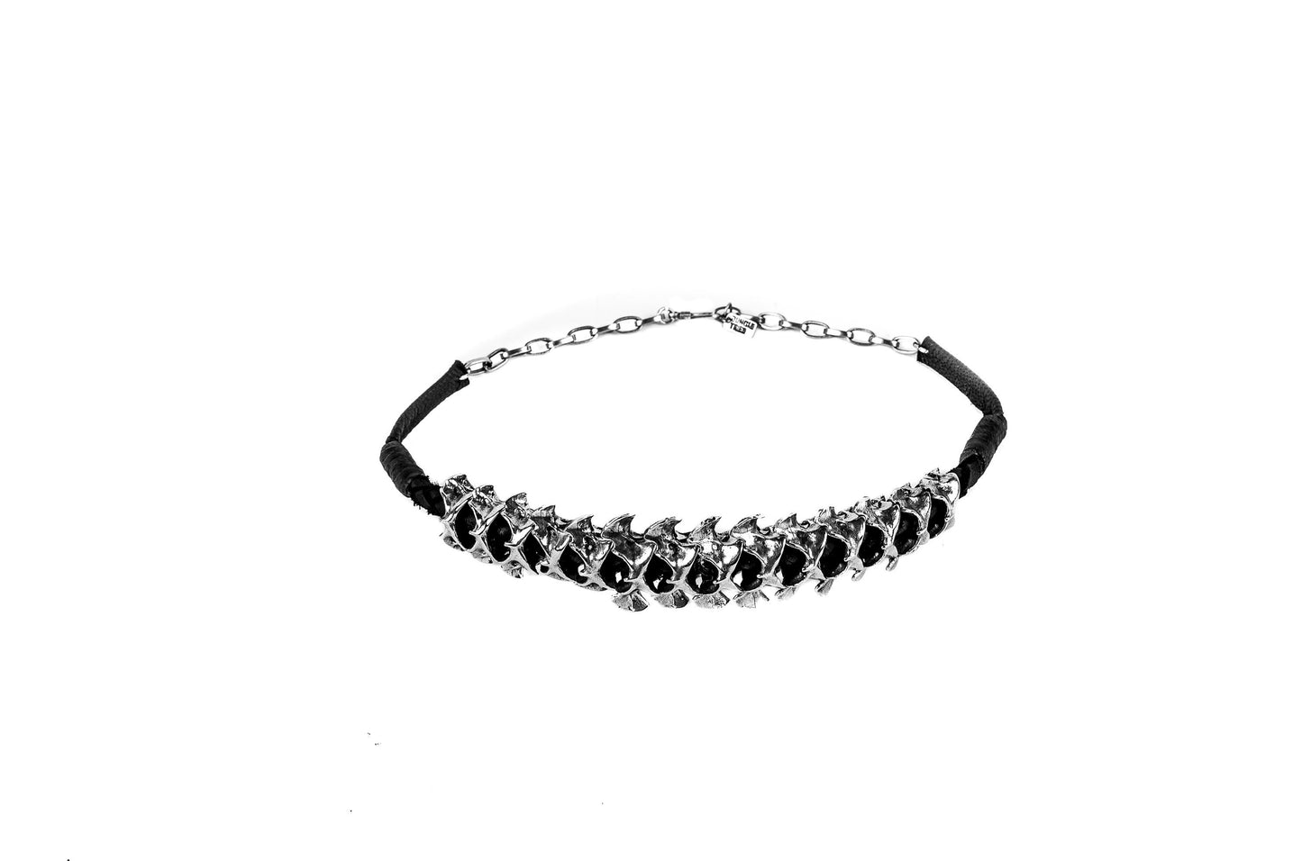 Spinal Core Silver and Black Leather Choker