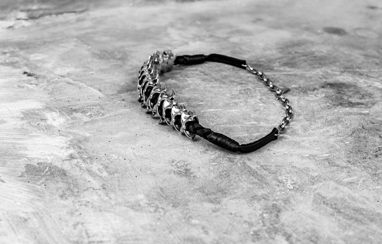 Spinal Core Silver and Black Leather Choker