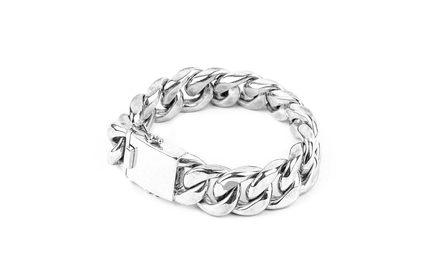 Thick Cuban Link Silver Chain Bracelet