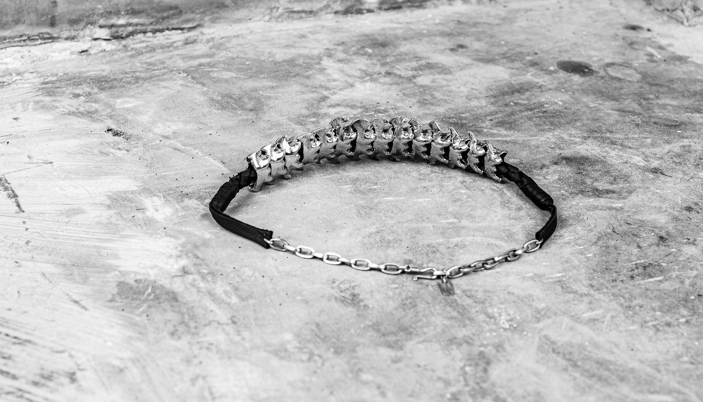 Spinal Core Silver and Black Leather Choker