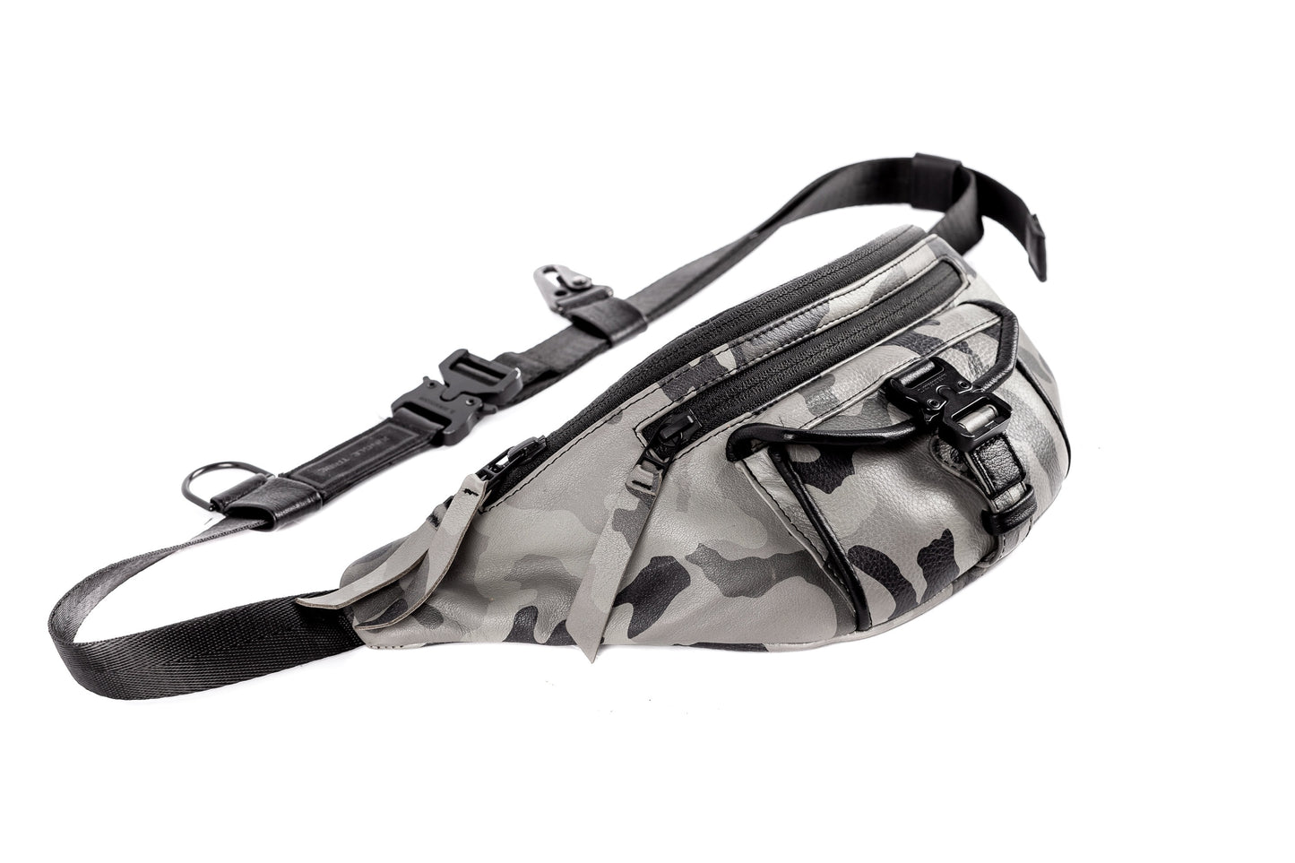 Downtown Gray Camo Leather Fanny Pack Sling Bag Utility Passport Holder