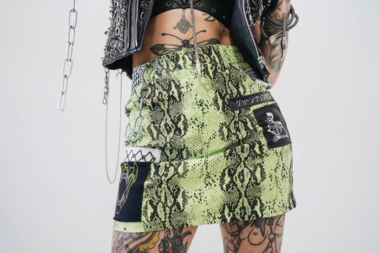Neon Viper Skull Mini Skirt w/ Chain New