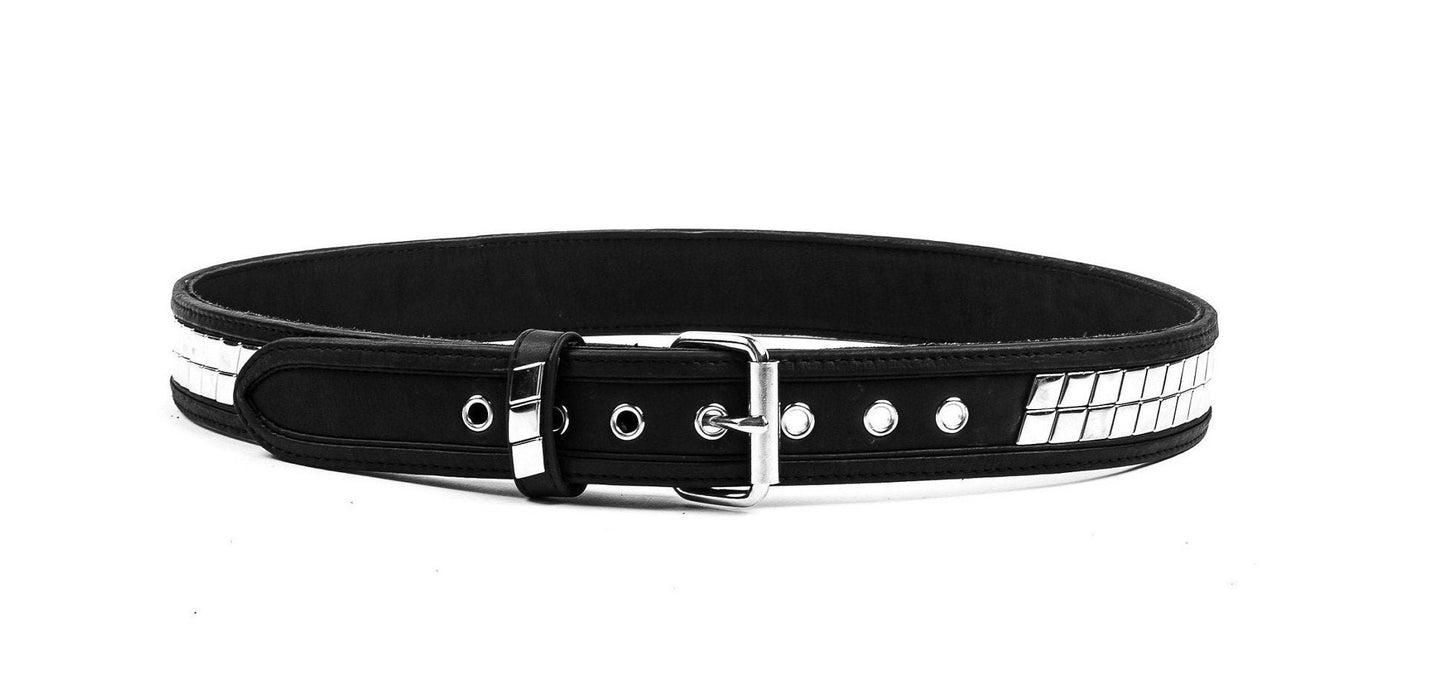 Side Flex Black Leather Silver Studded Punk Rocker Belt