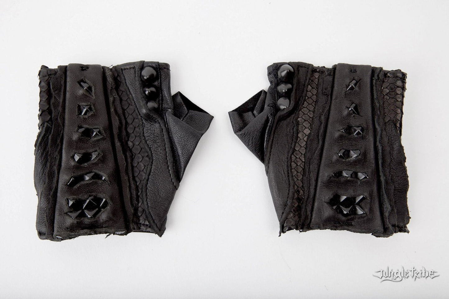 Beastly Leather & Snakeskin Fingerless Gloves