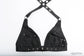 Billy Jean Leather Halter Top Bra with Skull Detailing and Secret Stash Pocket