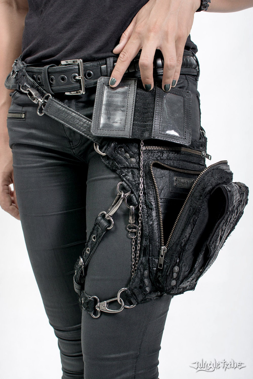 Apocalyptic Distress Black Leather Convertible Hip Holster and Shoulder Bag